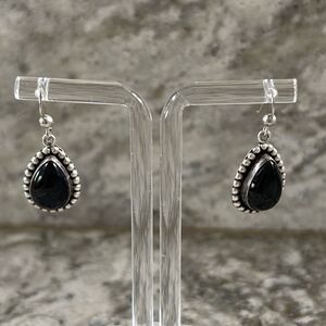 Signed Ruth Ann Begay silver 925 & Onyx navajo dangle earrings dangle teardrop